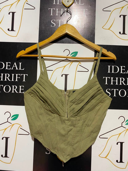 PRETTYLITTLE THING |S| BUST 15| A15| WOMEN'S OLIVE SAGE GREEN PLEATED CORSET CROP TOP