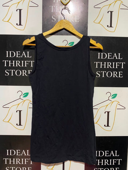TU WOMAN |S| BUST 15| A15| WOMEN'S SOLID BLACK SCOOP NECK TANK TOP