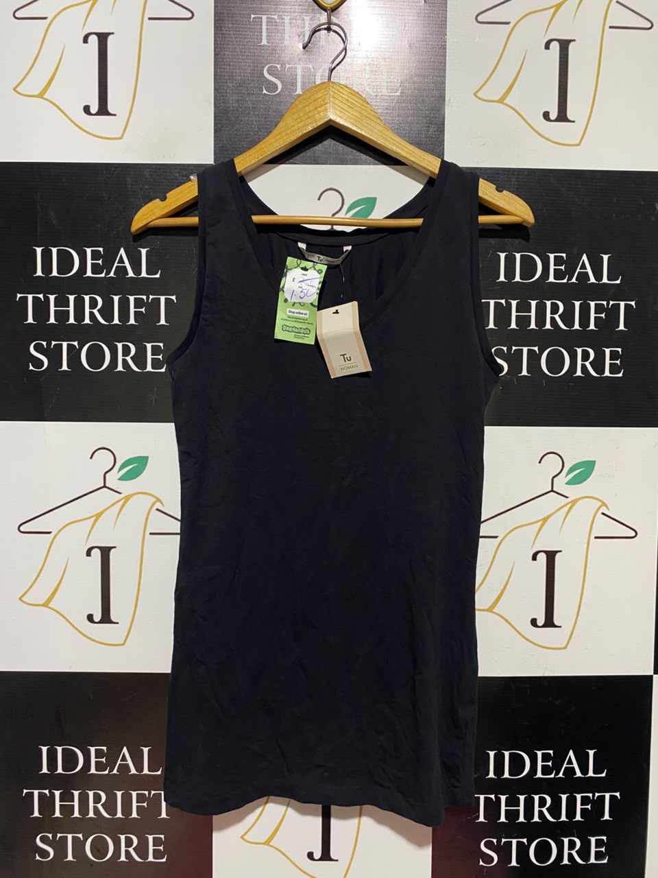 TU WOMAN |S| BUST 15| A15| WOMEN'S SOLID BLACK SCOOP NECK TANK TOP