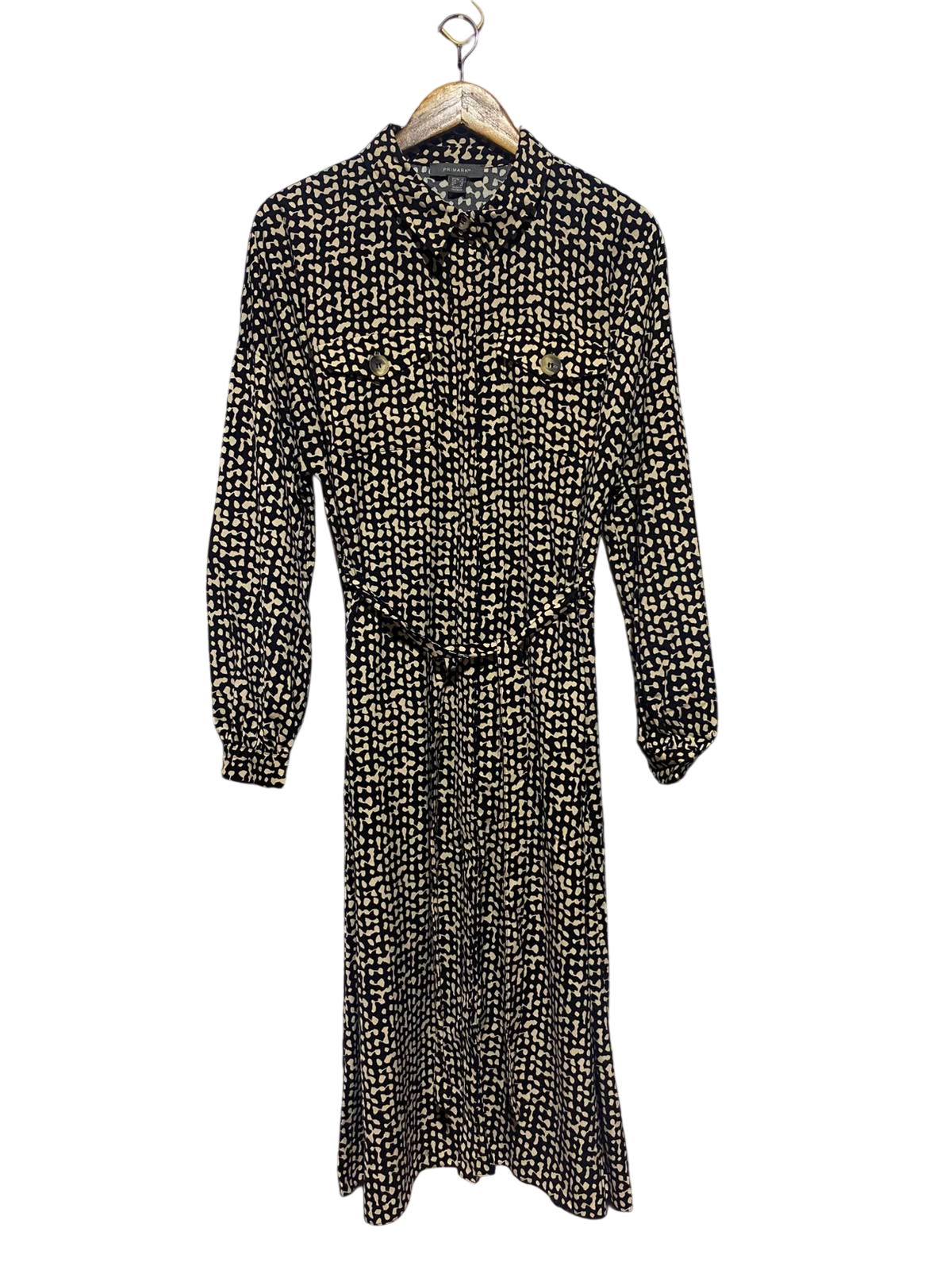 PRIMARK |L| BUST 21| A16| WOMEN'S MONOCHROME ABSTRACT PRINT UTILITY SHIRT DRESS