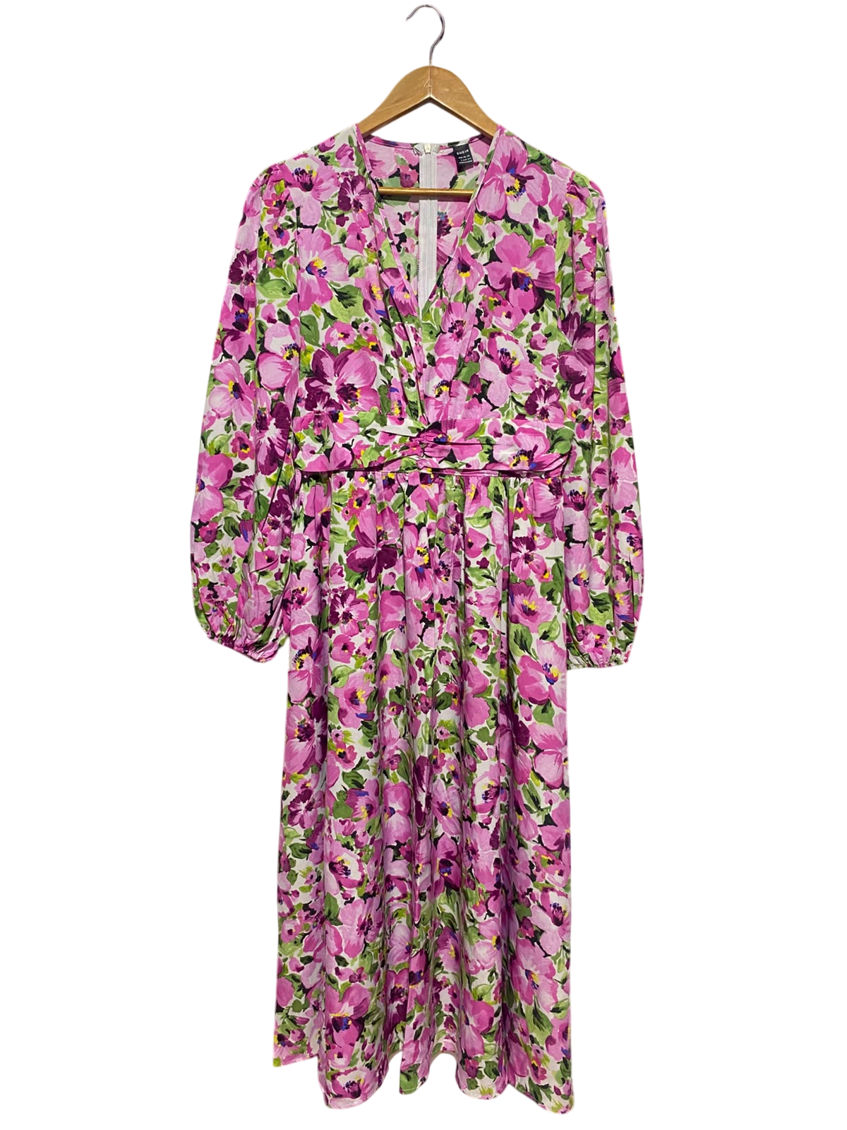 SHEIN |L| BUST 18| A16| WOMEN'S VIBRANT PINK & GREEN FLORAL WRAP-STYLE MAXI DRESS