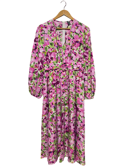 SHEIN |L| BUST 18| A16| WOMEN'S VIBRANT PINK & GREEN FLORAL WRAP-STYLE MAXI DRESS
