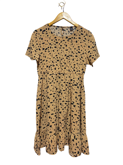 NIAY |L| BUST 18| A17| WOMEN'S TAN & BLACK ABSTRACT SPOT PRINT MIDI DRESS