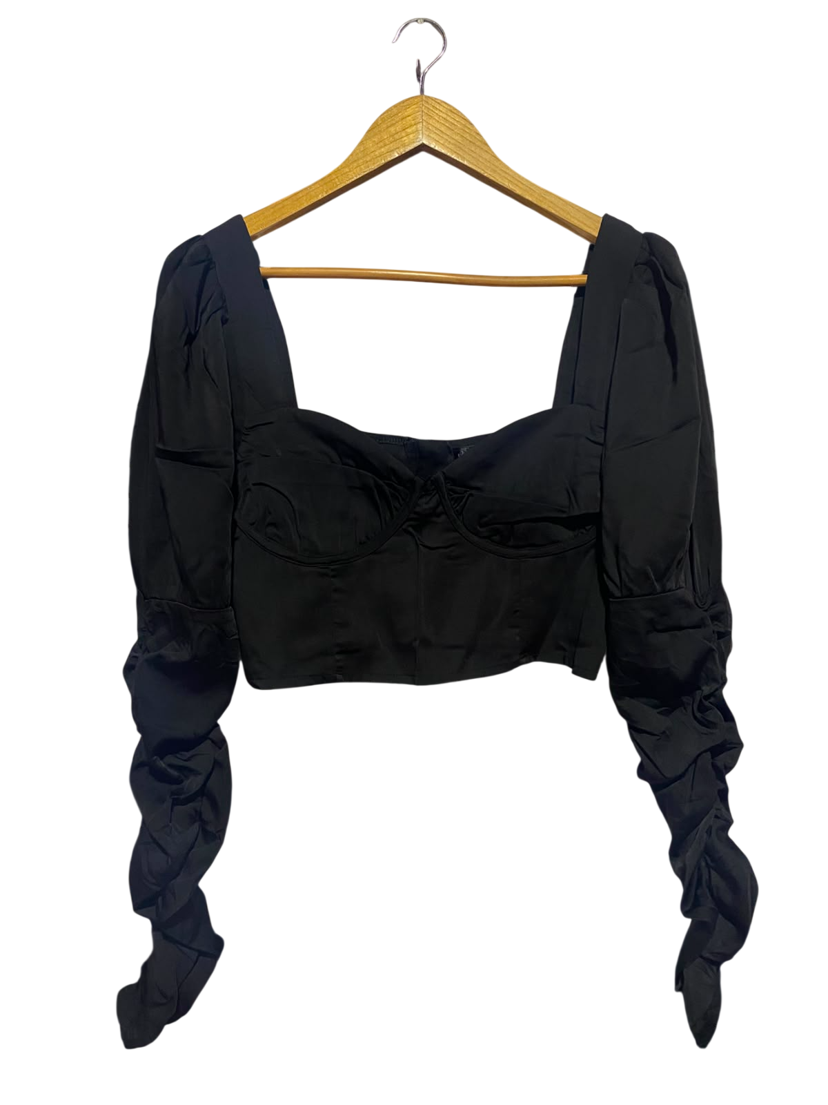 LOVE & OTHER THINGS |S| BUST 15| A17| WOMEN'S CHIC BLACK SWEETHEART RUCHED SLEEVE CROP TOP
