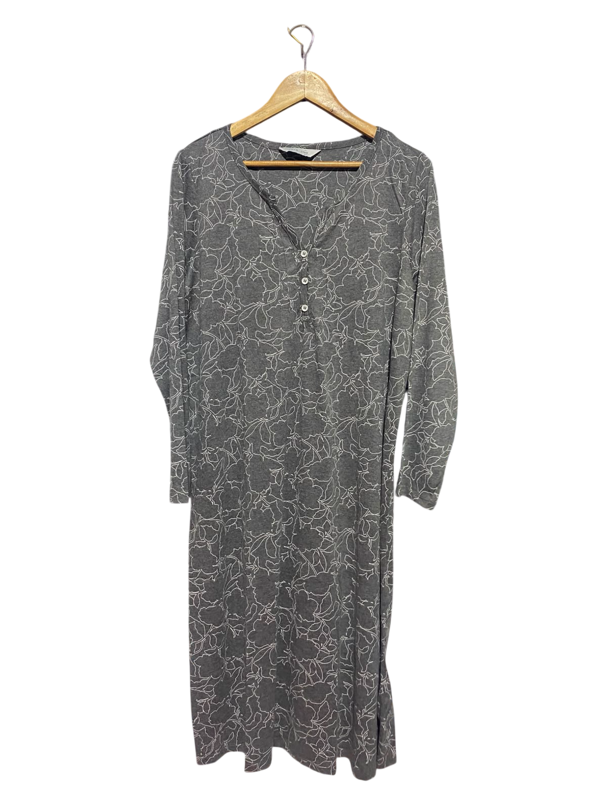 CALM X COSY |L| BUST 21| A17| WOMEN'S CASUAL GREY FLORAL OUTLINE BUTTON-DOWN DRESS