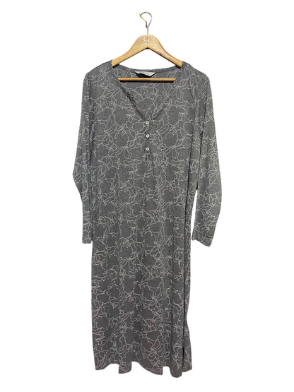 CALM X COSY |L| BUST 21| A17| WOMEN'S CASUAL GREY FLORAL OUTLINE BUTTON-DOWN DRESS