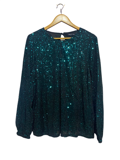 M&CO |L| BUST 23| A17| WOMEN'S GLAMOROUS EMERALD GREEN SEQUIN LONG-SLEEVE BLOUSE