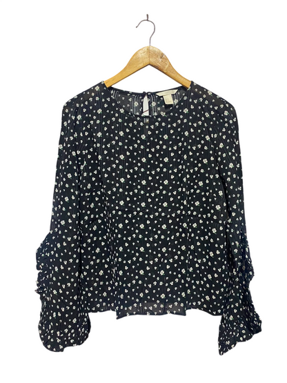 H&M |S| BUST 19| A17| WOMEN'S BLACK DITSY FLORAL RUFFLE-SLEEVE BLOUSE