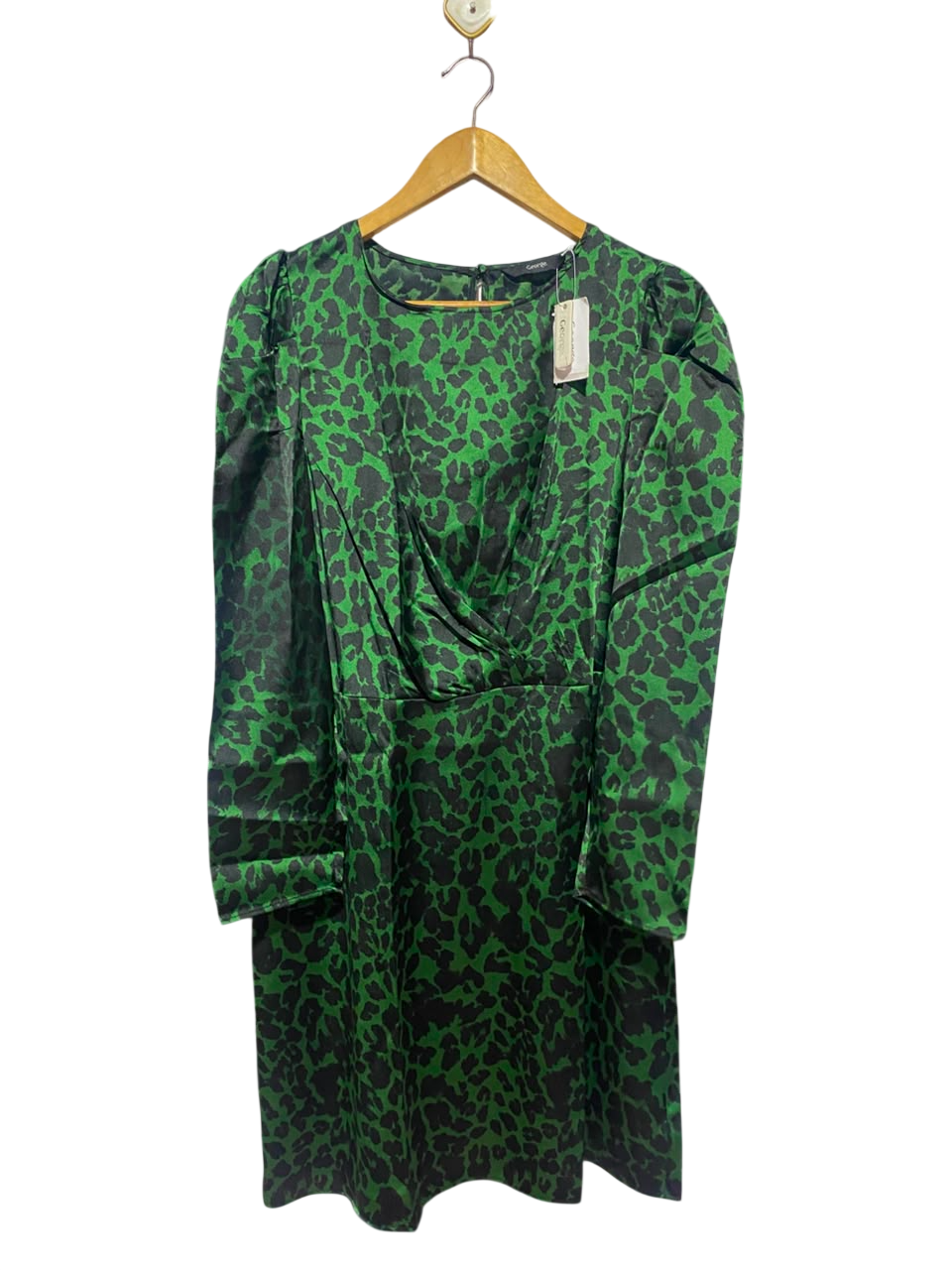 GEORGE |L| BUST 20| A17| WOMEN'S BOLD GREEN & BLACK ANIMAL PRINT LONG-SLEEVE DRESS