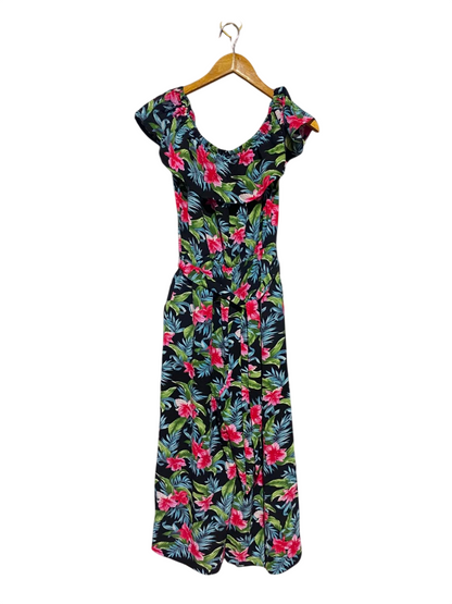 LIPSY |S| BUST 14| A17| WOMEN'S TROPICAL PRINT OFF-THE-SHOULDER RUFFLE JUMPSUIT