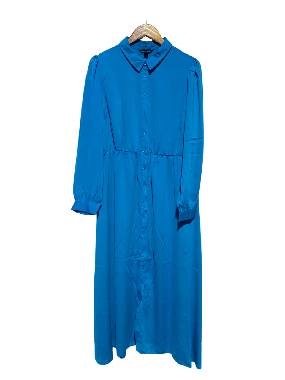 NEW LOOK |L| BUST 20| A17| WOMEN'S VIBRANT BLUE LONG-SLEEVE BUTTON-DOWN SHIRT DRESS