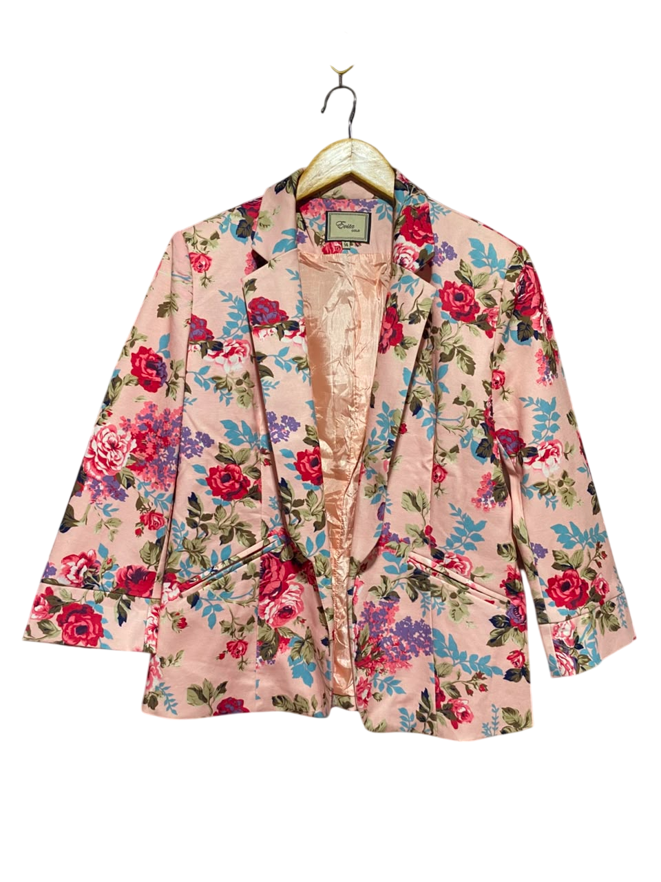 EVUTA GOLD |M| BUST 19| A17| WOMEN'S SOPHISTICATED PINK FLORAL PRINT BLAZER