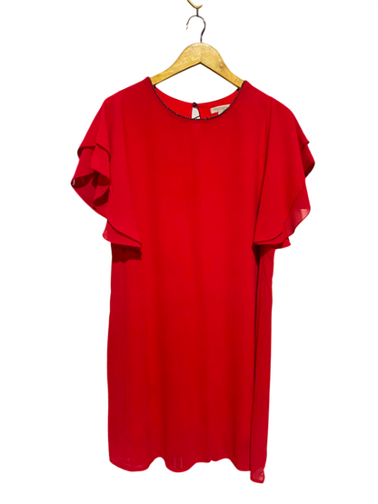 MARISA & MARIE |S| BUST 20| A17| WOMEN'S ELEGANT VIBRANT RED RUFFLE-SLEEVE SHIFT DRESS