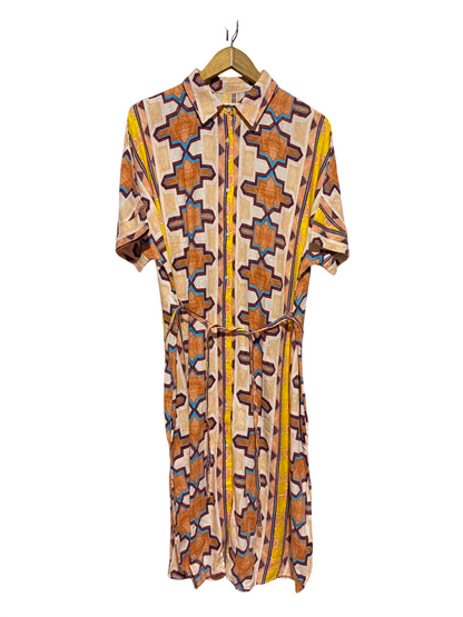 NEXT |M| BUST FREE| A17| WOMEN'S GEOMETRIC PATTERNED SHIRT DRESS WITH TIE BELT