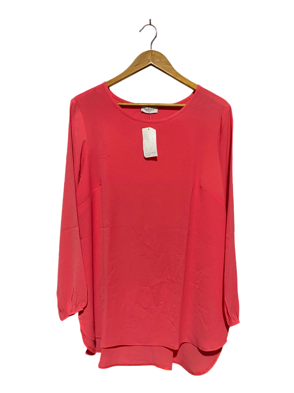 PAPAYA |XL| BUST 22| A17| WOMEN'S VIBRANT CORAL PINK LONG-SLEEVE BLOUSE
