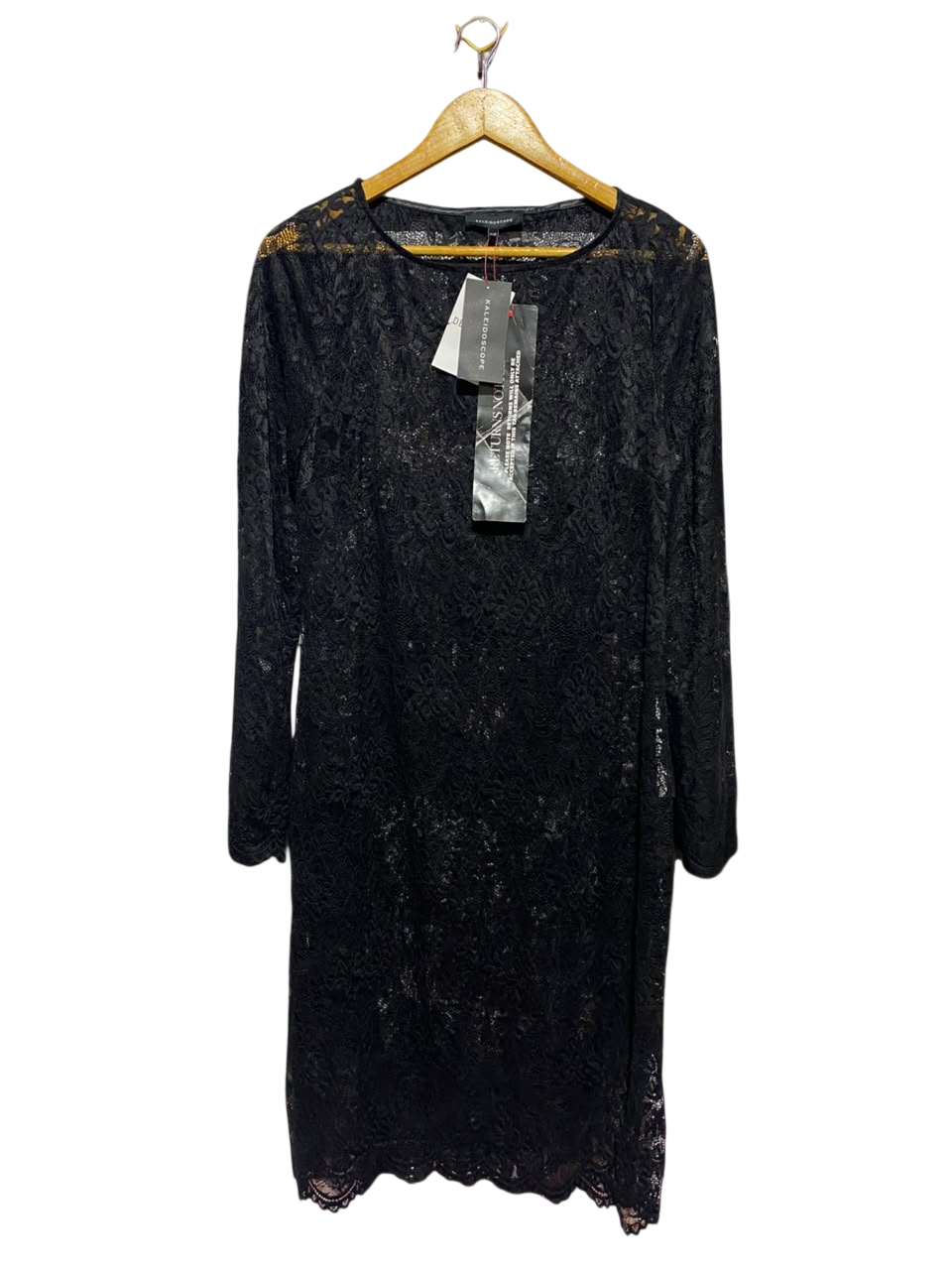KALEIDO SCOPE |M| BUST 18| A17| WOMEN'S CLASSIC BLACK LACE LONG-SLEEVE MIDI DRESS