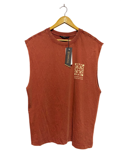 RELAXED FIT |L| BUST 21| A17| CASUAL RUST-TONE 'BOUNDLESS MOMENTUM' GRAPHIC MUSCLE TEE