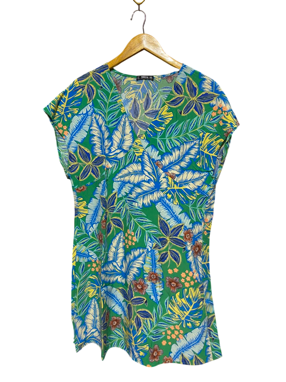 SHEIN |XL| BUST FREE| A17| WOMEN'S VIBRANT TROPICAL LEAF PRINT V-NECK TUNIC