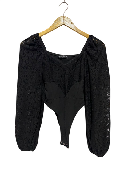 SELECT |XS| BUST 12| A17| WOMEN'S ELEGANT BLACK LACE LONG-SLEEVE BODYSUIT