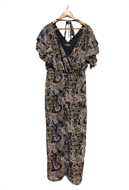 STUDIO |L| BUST 20| A17| WOMEN'S ELEGANT PAISLEY PRINT RUFFLE-SLEEVE MAXI JUMPSUIT