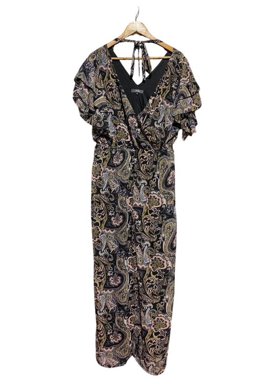 STUDIO |L| BUST 20| A17| WOMEN'S ELEGANT PAISLEY PRINT RUFFLE-SLEEVE MAXI JUMPSUIT