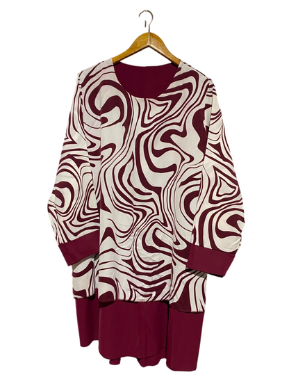 |L| BUST 23| A17| WOMEN'S STYLISH BURGUNDY AND WHITE SWIRL-PRINT LAYERED TUNIC