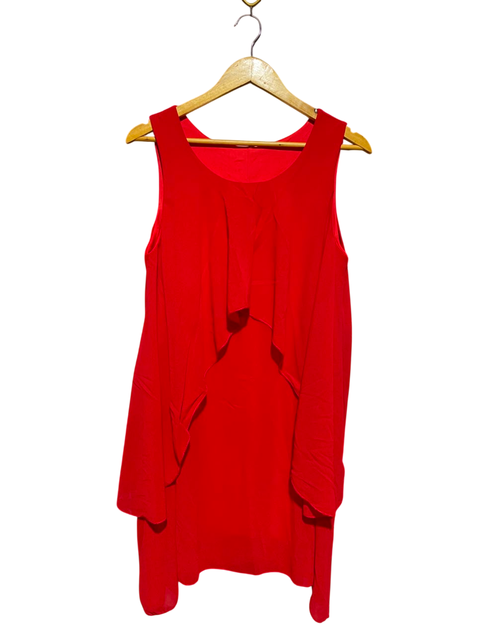 JW MODA |L| BUST 19| A17| WOMEN'S VIBRANT RED SLEEVELESS LAYERED CHIFFON DRESS