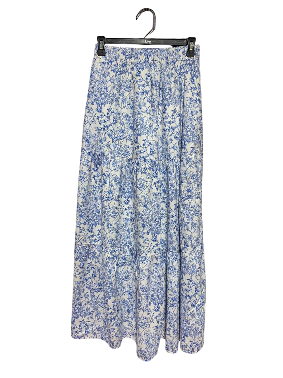 SHEIN |S| WAIST 26| A17| WOMEN'S ELEGANT BLUE AND WHITE FLORAL PRINT TIERED MAXI SKIRT