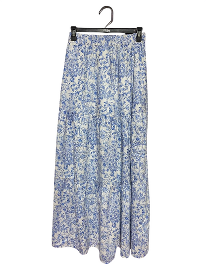 SHEIN |S| WAIST 26| A17| WOMEN'S ELEGANT BLUE AND WHITE FLORAL PRINT TIERED MAXI SKIRT