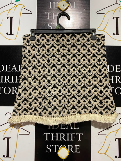 PRIMARK |S| WAIST 30| A17 | WOMEN'S BLACK & CREAM CROCHET KNIT MINI SKIRT WITH FRINGE HEM