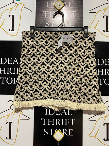 PRIMARK |S| WAIST 30| A17 | WOMEN'S BLACK & CREAM CROCHET KNIT MINI SKIRT WITH FRINGE HEM