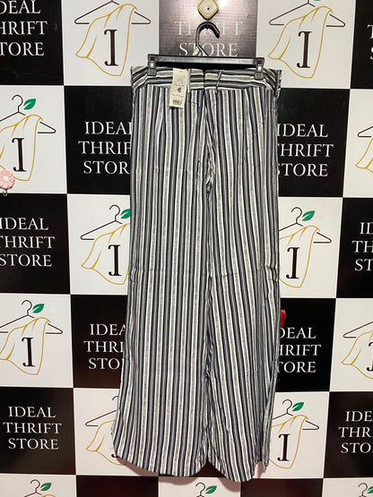 MISS SELFIDGE |L| WAIST 32| A17| WOMEN'S STYLISH BLACK AND WHITE STRIPED WIDE-LEG TROUSERS