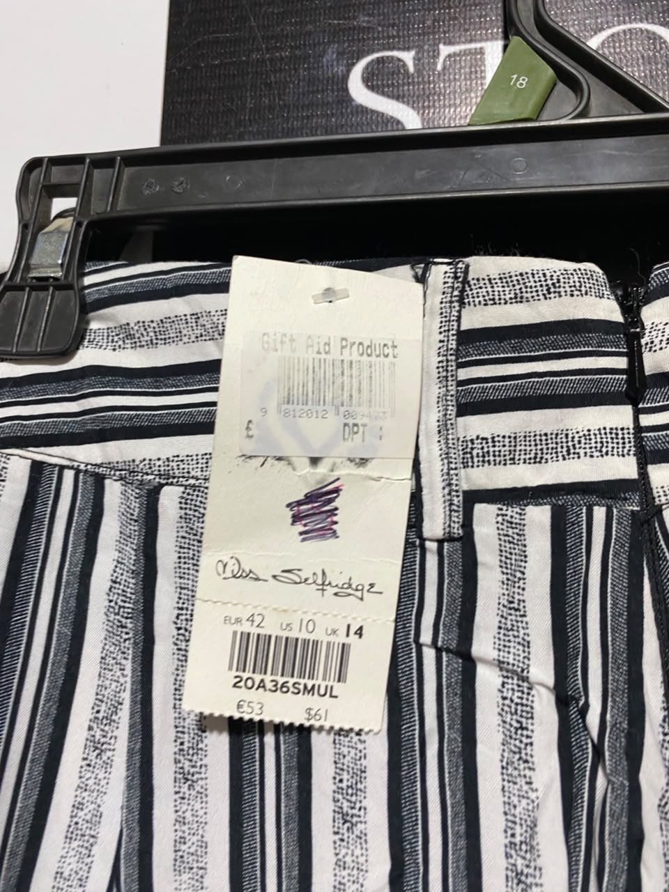 MISS SELFIDGE |L| WAIST 32| A17| WOMEN'S STYLISH BLACK AND WHITE STRIPED WIDE-LEG TROUSERS