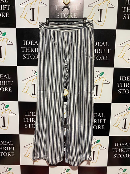 MISS SELFIDGE |L| WAIST 32| A17| WOMEN'S STYLISH BLACK AND WHITE STRIPED WIDE-LEG TROUSERS