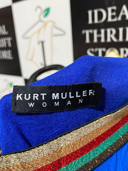 KURT MULLER |S| WAIST 26| A17| WOMEN'S VIBRANT ROYAL BLUE MAXI SKIRT WITH EMBELLISHED WAISTBAND