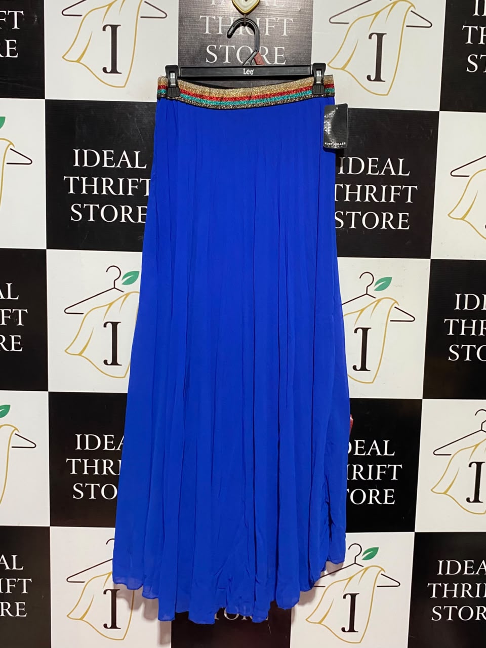 KURT MULLER |S| WAIST 26| A17| WOMEN'S VIBRANT ROYAL BLUE MAXI SKIRT WITH EMBELLISHED WAISTBAND