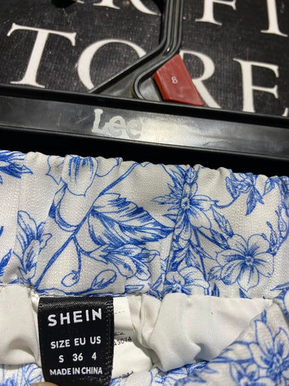 SHEIN |S| WAIST 26| A17| WOMEN'S ELEGANT BLUE AND WHITE FLORAL PRINT TIERED MAXI SKIRT