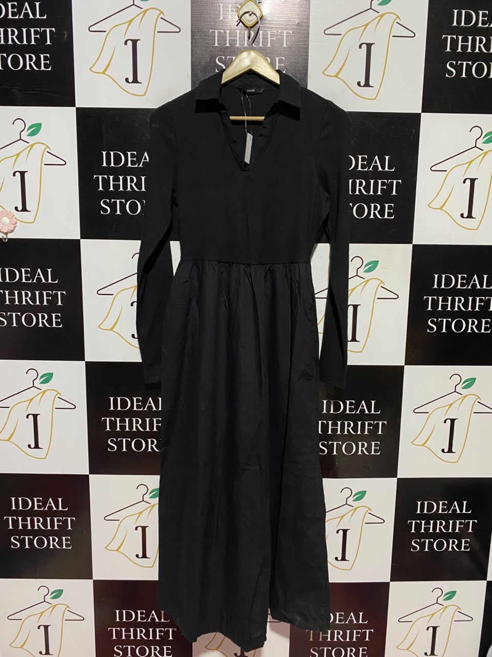 GEORGE |S| BUST 16| A17| WOMEN'S CLASSIC BLACK LONG-SLEEVE MAXI SHIRT DRESS