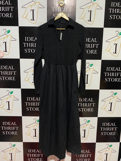 GEORGE |S| BUST 16| A17| WOMEN'S CLASSIC BLACK LONG-SLEEVE MAXI SHIRT DRESS