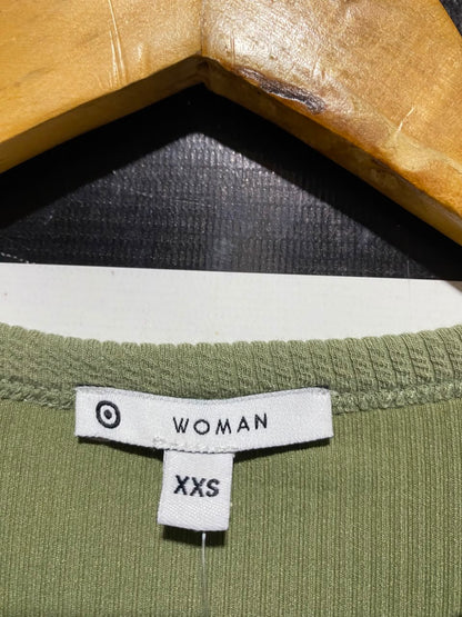 TARGET WOMAN |S| BUST 15| A17| WOMEN'S SAGE GREEN RUCHED-SLEEVE RIBBED TOP
