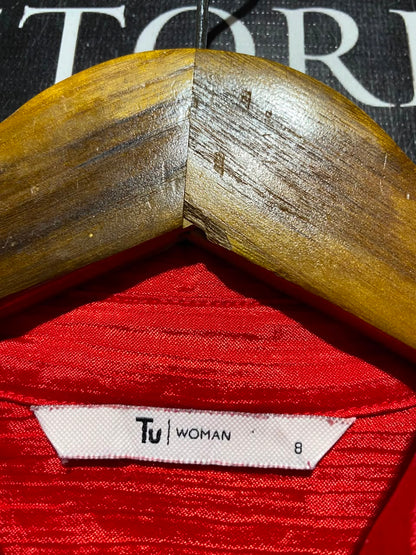 TU WOMAN |L| BUST 19| A17| WOMEN'S VIBRANT RED SATIN-FINISH BLOUSE WITH RUFFLE CUFFS