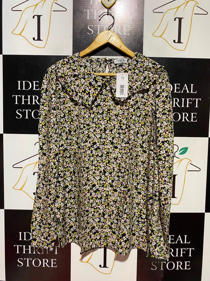 PAPAYA |L| BUST 23| A17| WOMEN'S VINTAGE-INSPIRED FLORAL PRINT COLLARED BLOUSE