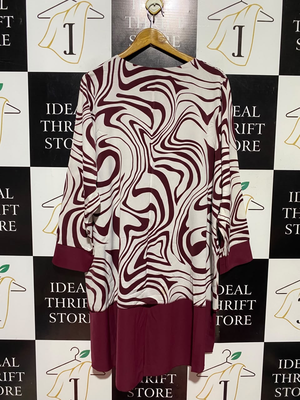 |L| BUST 23| A17| WOMEN'S STYLISH BURGUNDY AND WHITE SWIRL-PRINT LAYERED TUNIC