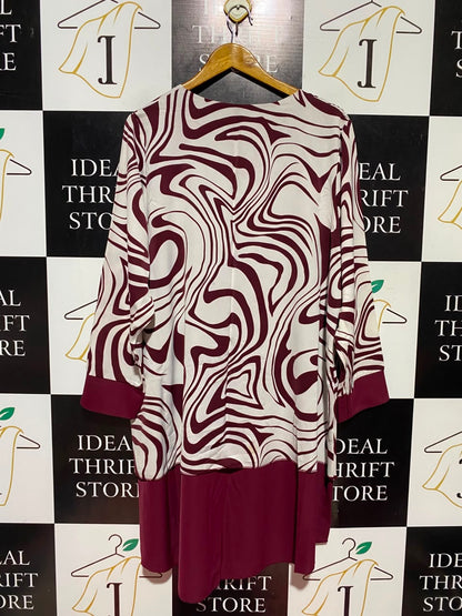 |L| BUST 23| A17| WOMEN'S STYLISH BURGUNDY AND WHITE SWIRL-PRINT LAYERED TUNIC