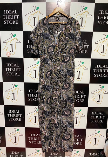STUDIO |L| BUST 20| A17| WOMEN'S ELEGANT PAISLEY PRINT RUFFLE-SLEEVE MAXI JUMPSUIT