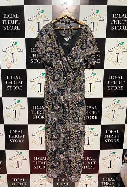 STUDIO |L| BUST 20| A17| WOMEN'S ELEGANT PAISLEY PRINT RUFFLE-SLEEVE MAXI JUMPSUIT