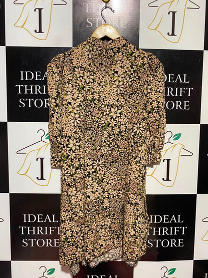 NEW LOOK |S| BUST 16| A17| WOMEN'S VINTAGE-STYLE FLORAL PRINT HIGH-NECK DRESS