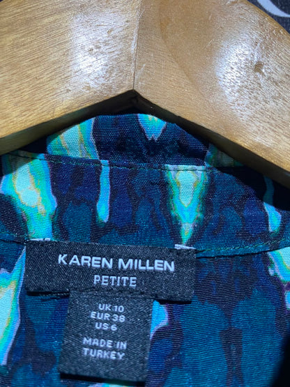 KAREN MILLEN |M| BUST FREE| A17| WOMEN'S STYLISH GREEN AND TEAL GEOMETRIC PRINT SHIRT DRESS