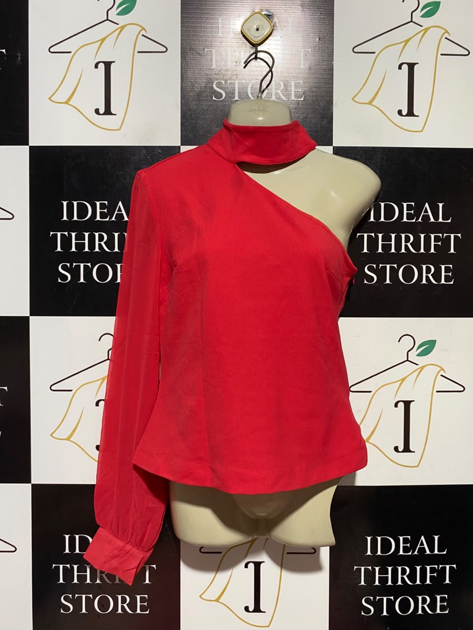 FOREVER UNIQUE |M| BUST 16| A17| WOMEN'S STRIKING RED ONE-SHOULDER CHOKER TOP