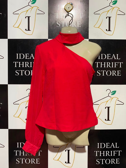FOREVER UNIQUE |M| BUST 16| A17| WOMEN'S STRIKING RED ONE-SHOULDER CHOKER TOP